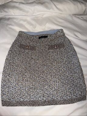White House Black Market Two-Tone Knit Pencil Skirt in Light Blue and Gray
